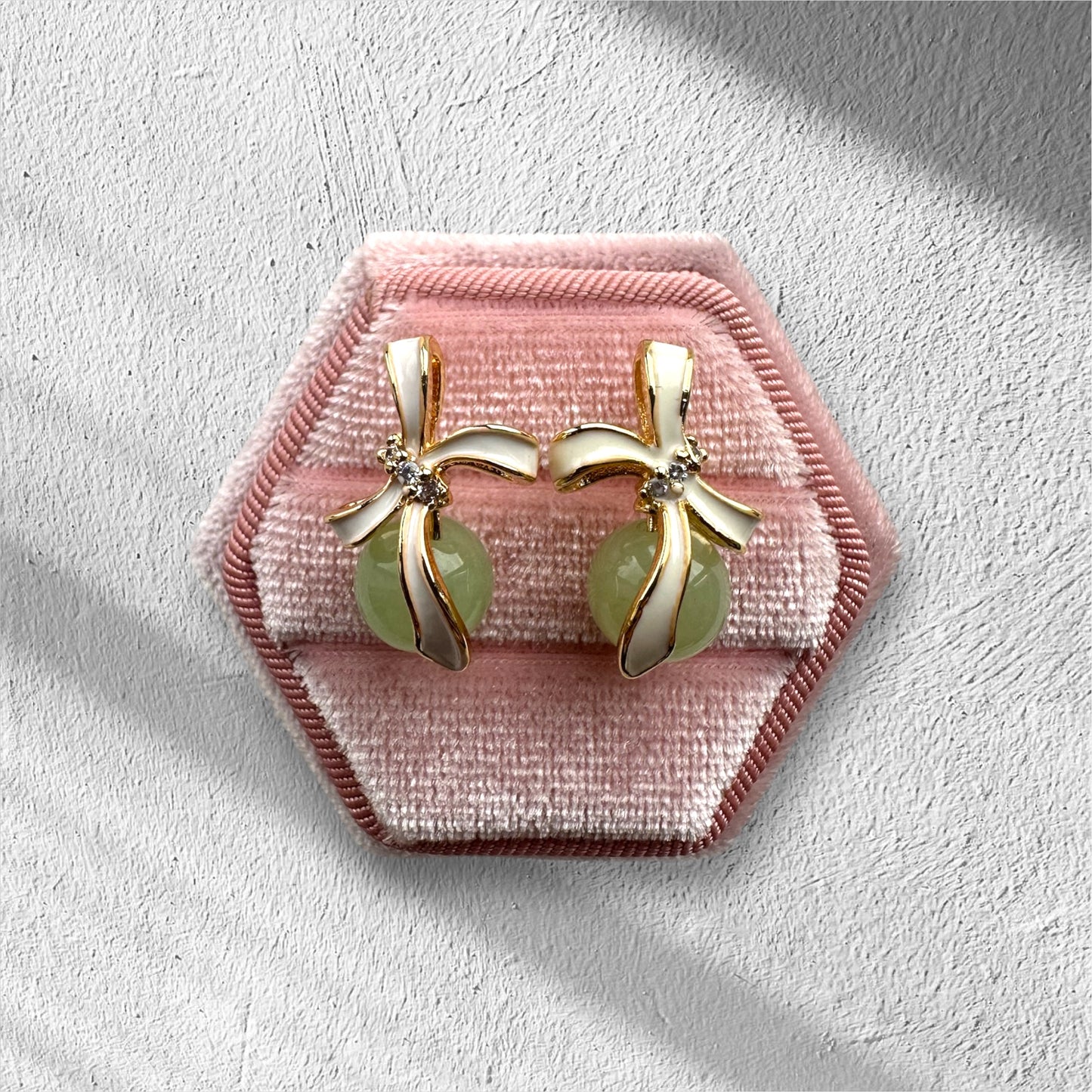 White Ribbon Jadeite Earring Studs