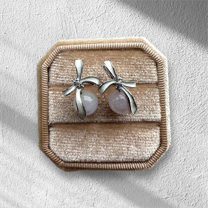 White Ribbon Jadeite Earring Studs