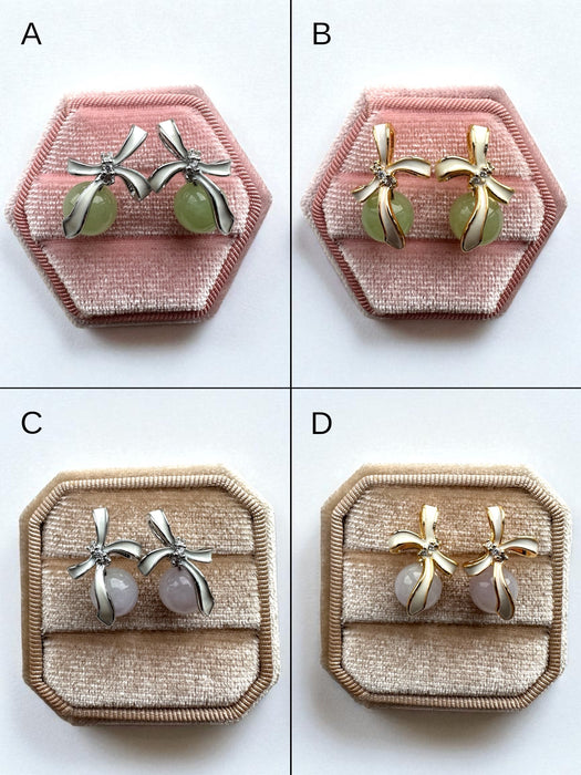 White Ribbon Jadeite Earring Studs