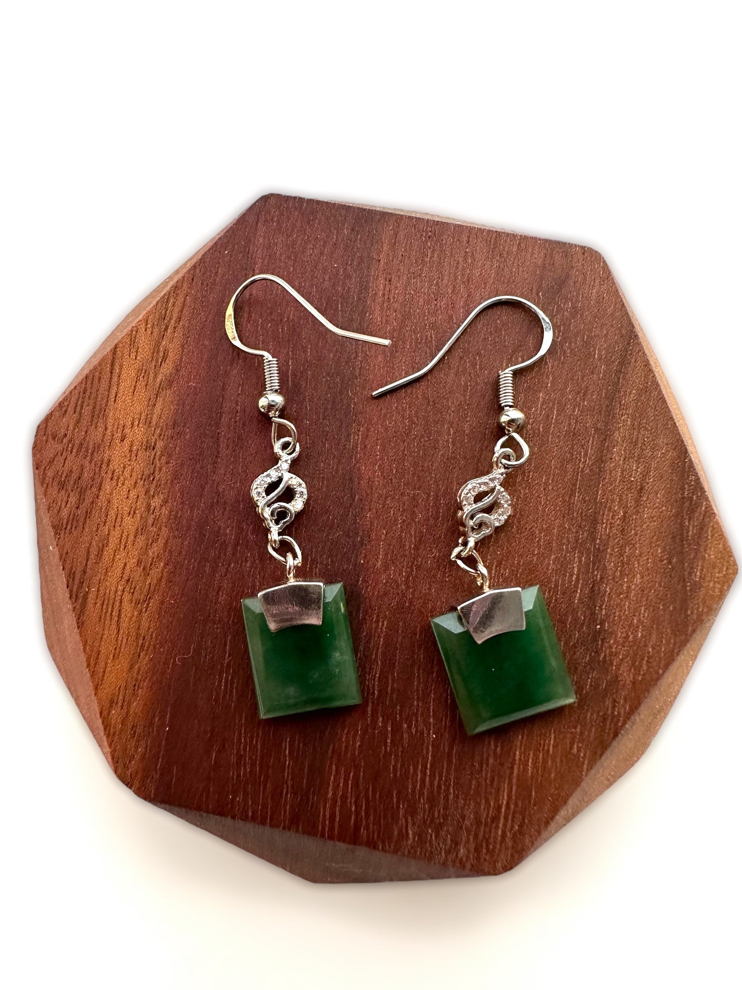Green Square Jadeite Earring Hooks