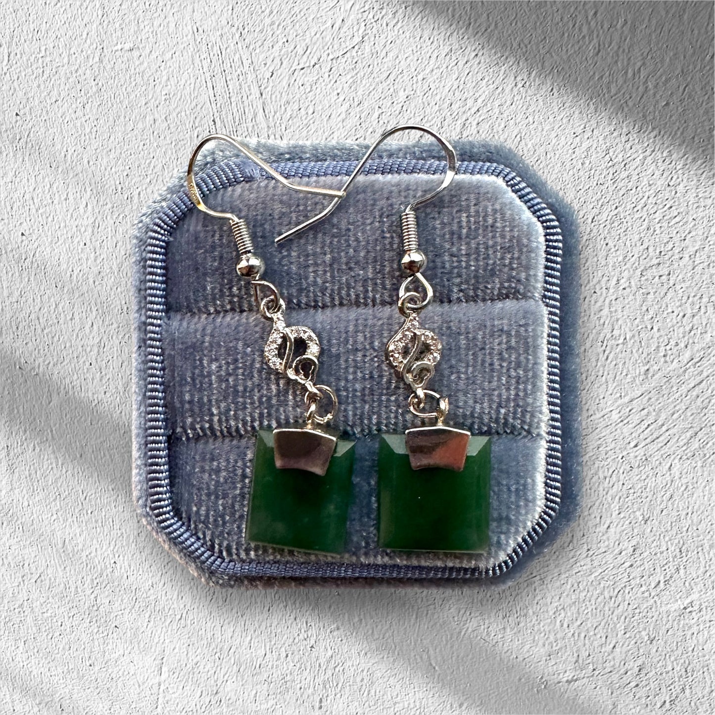 Green Square Jadeite Earring Hooks