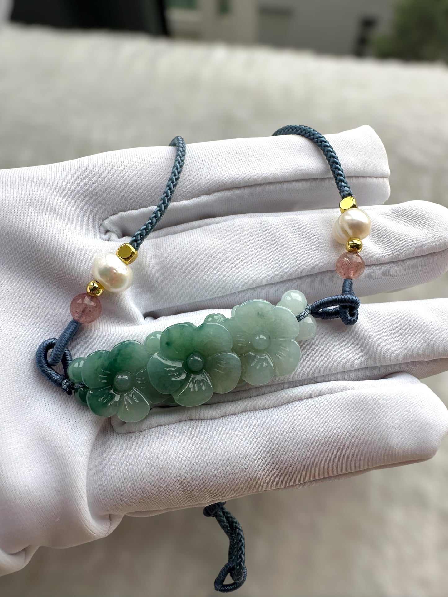 Trio Flower Jadeite Necklace