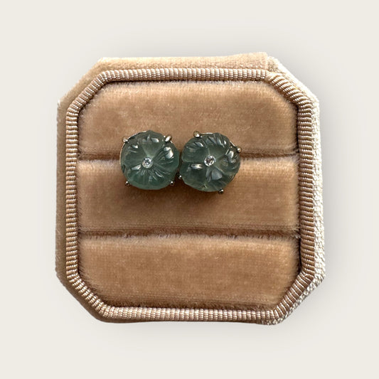Jadeite Flower Earring Studs
