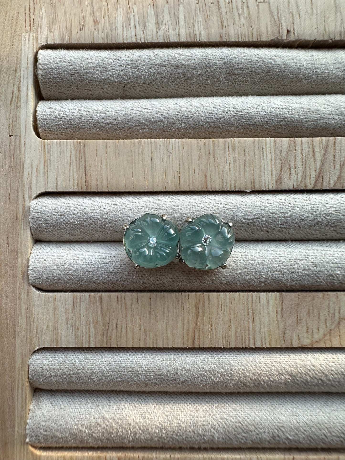 Jadeite Flower Earring Studs