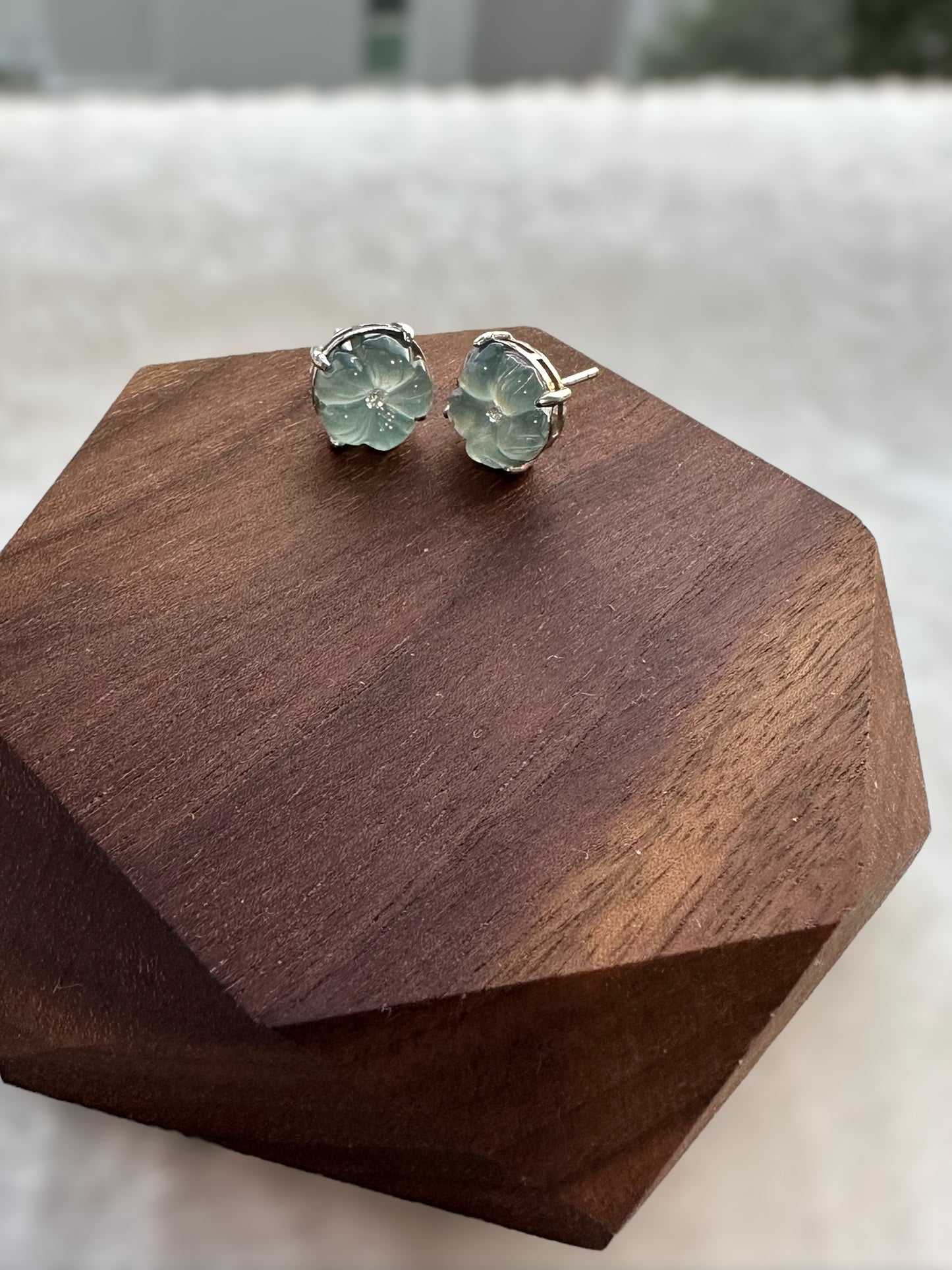 Jadeite Flower Earring Studs