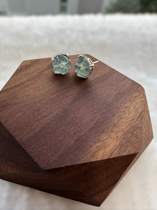 Jadeite Flower Earring Studs