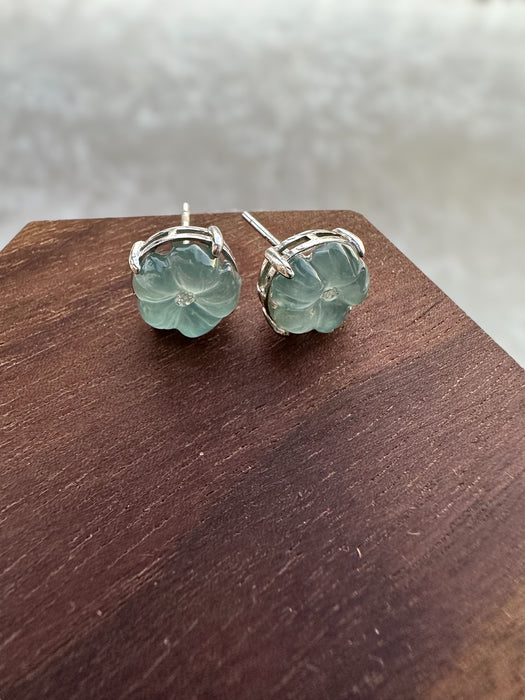 Jadeite Flower Earring Studs