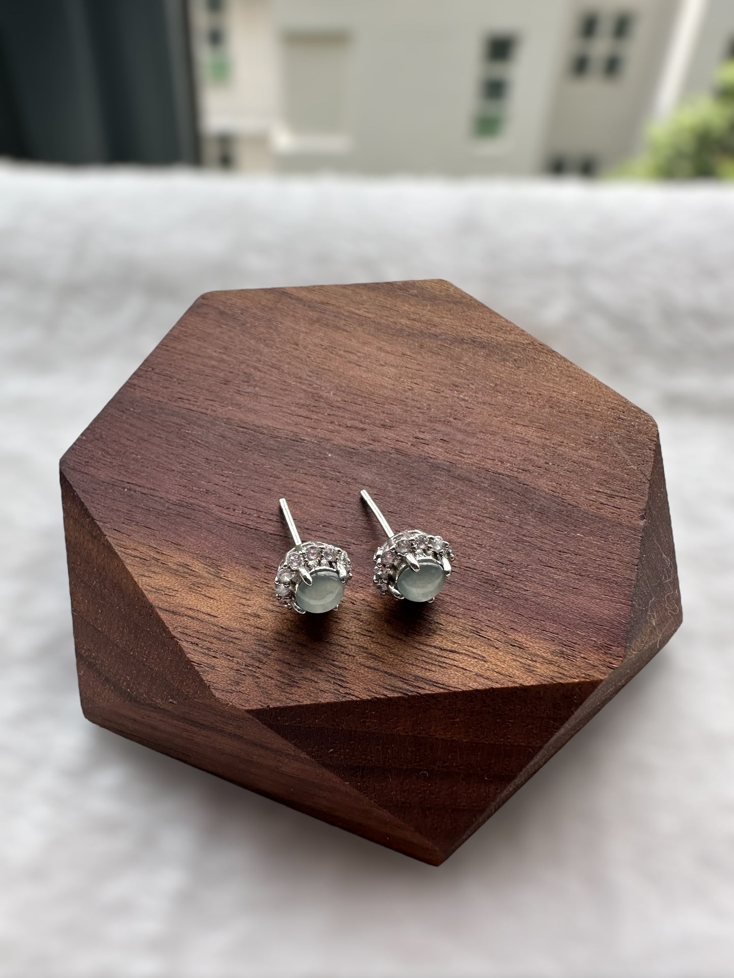 Dainty Blue Jadeite Earring Studs