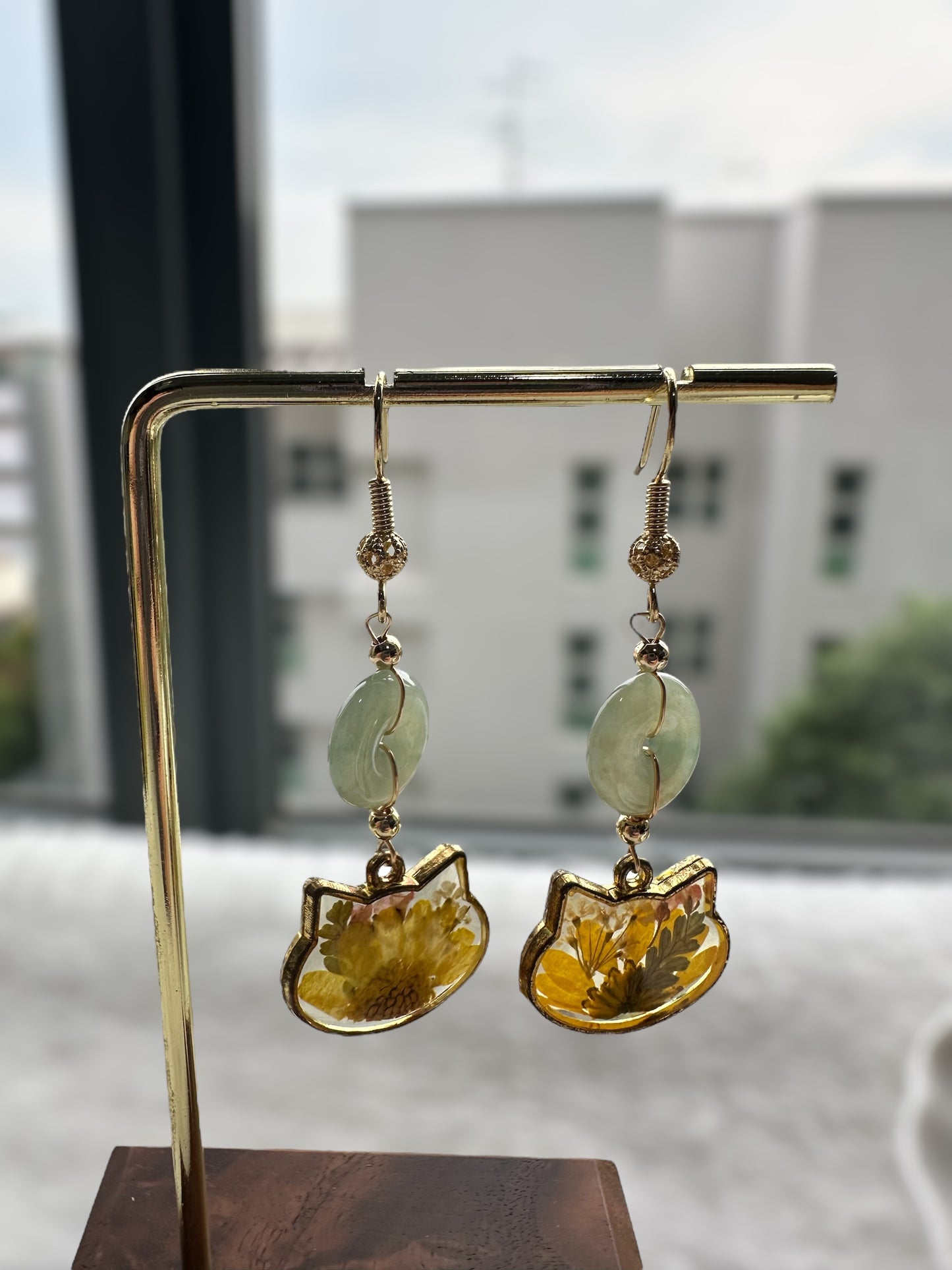 Floral Jadeite Donut Drop Earrings