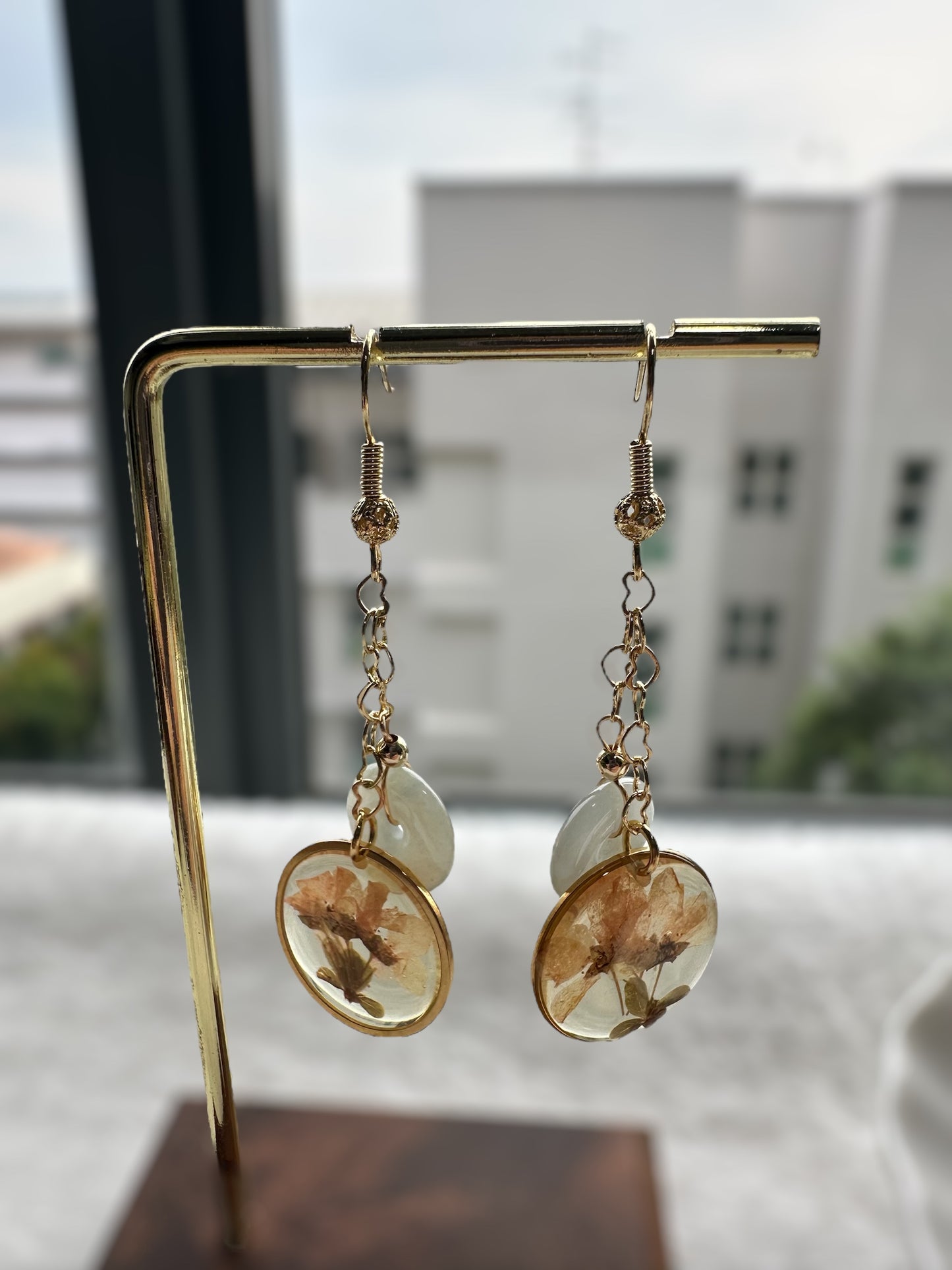 Floral Jadeite Donut Drop Earrings