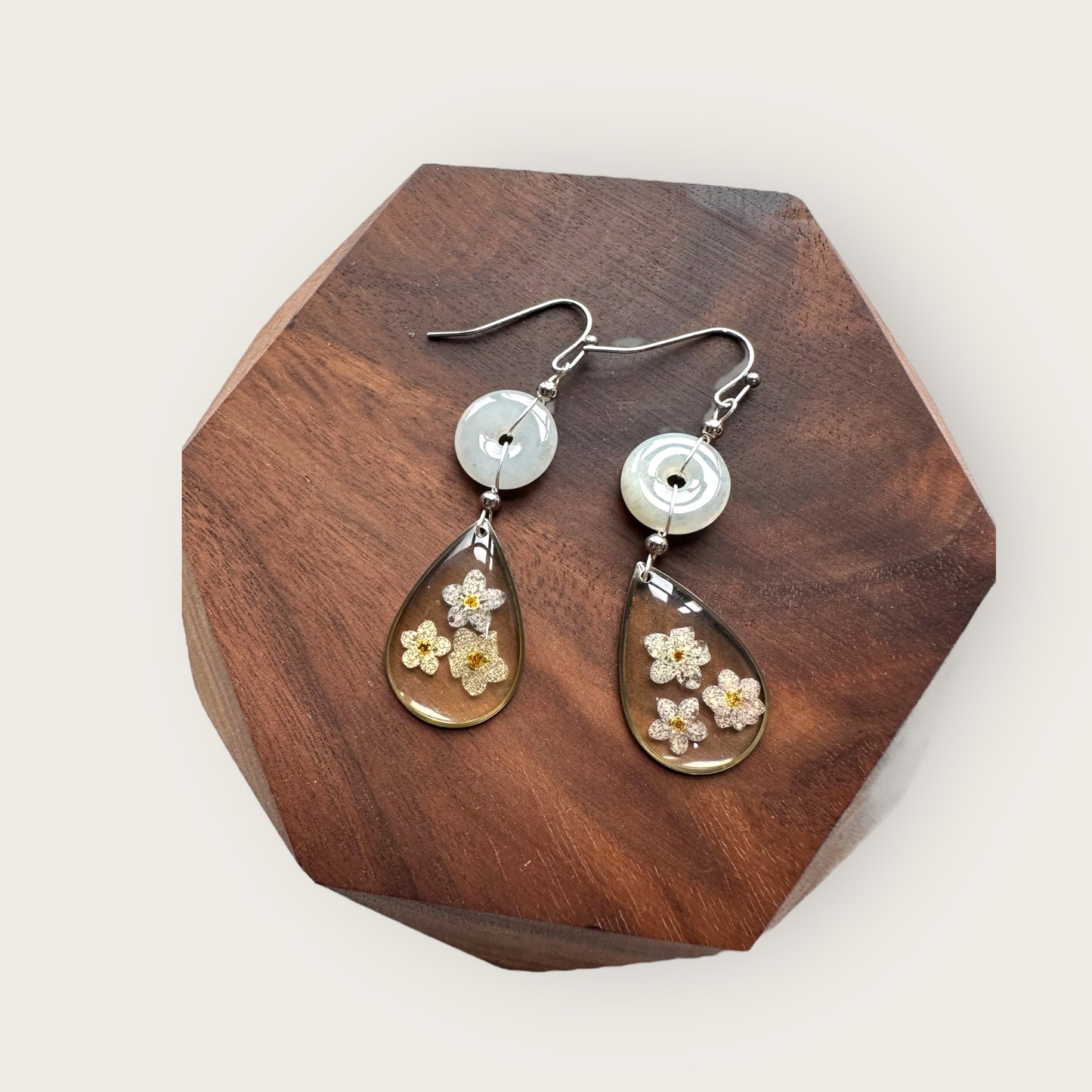 Floral Jadeite Donut Drop Earrings