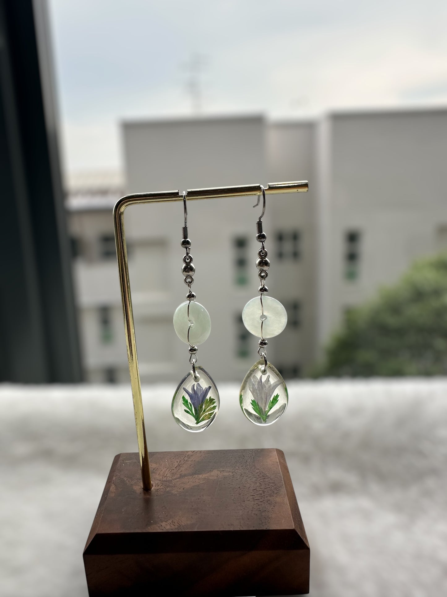 Floral Jadeite Donut Drop Earrings