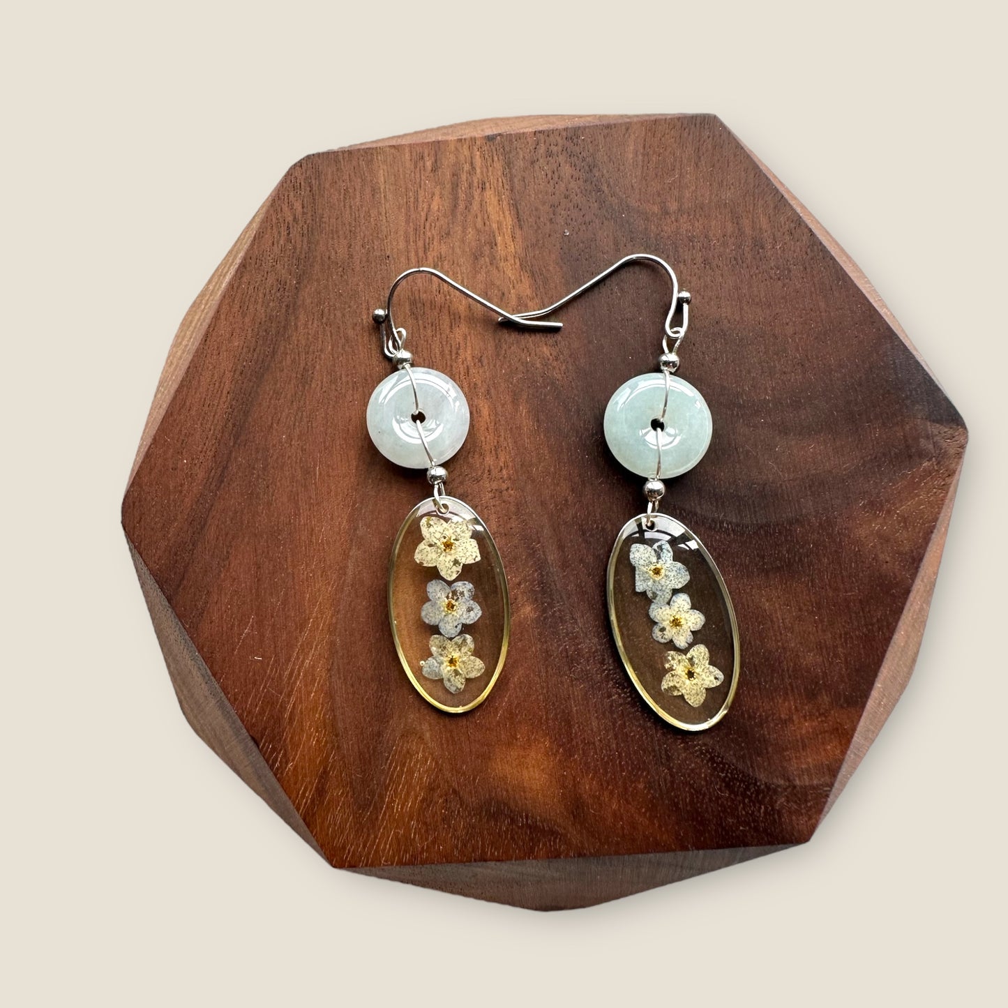 Floral Jadeite Donut Drop Earrings