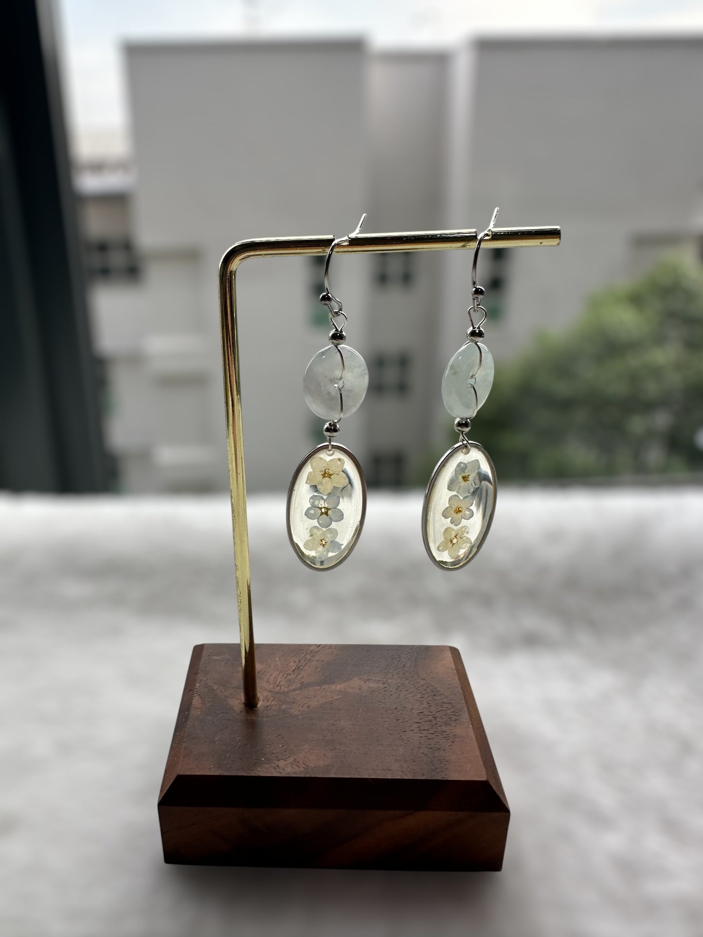 Floral Jadeite Donut Drop Earrings