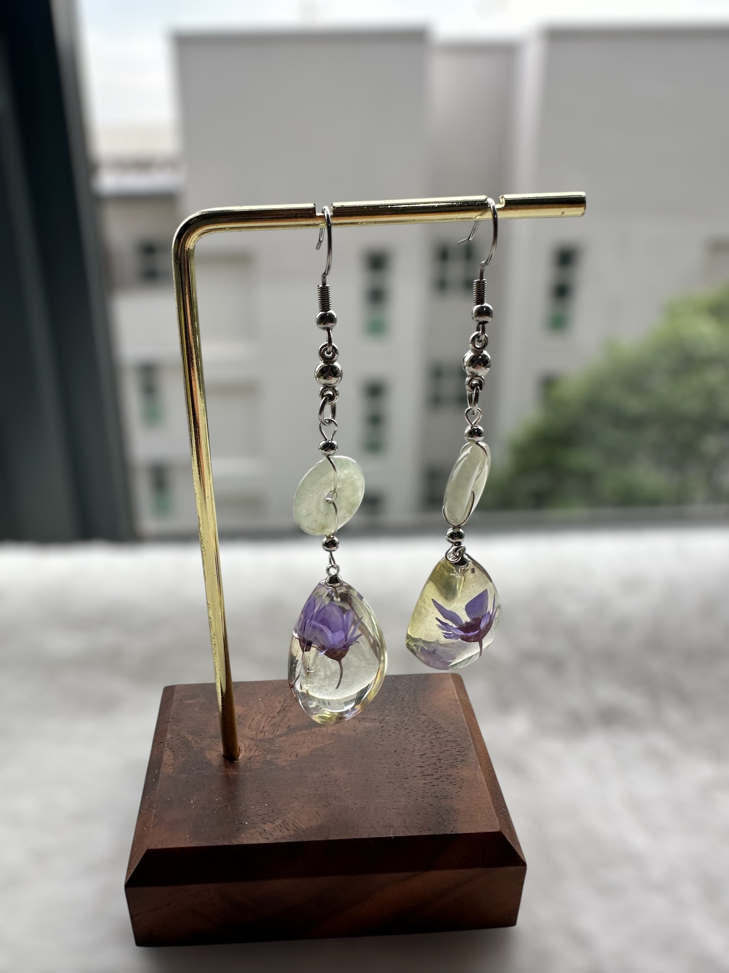 Floral Jadeite Donut Drop Earrings