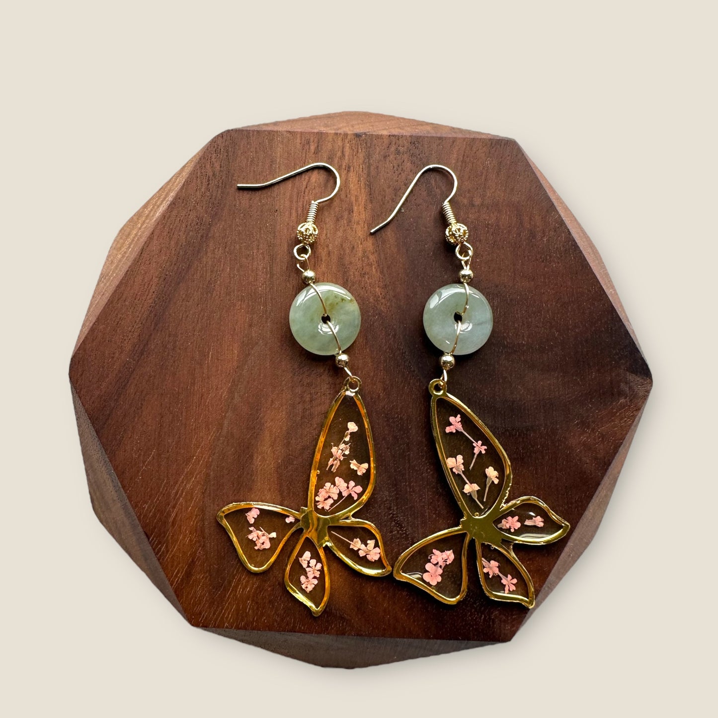 Floral Jadeite Donut Drop Earrings