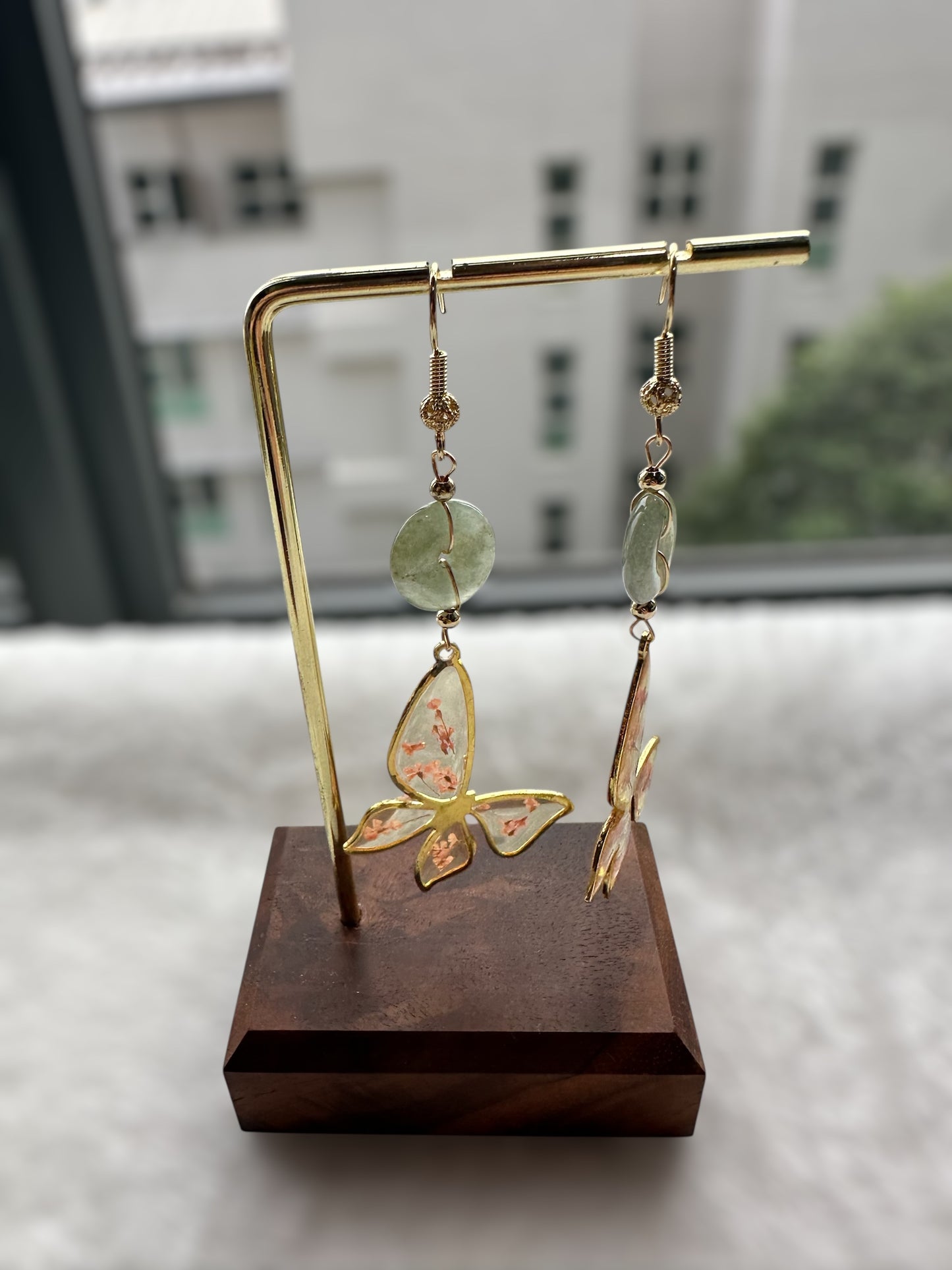 Floral Jadeite Donut Drop Earrings