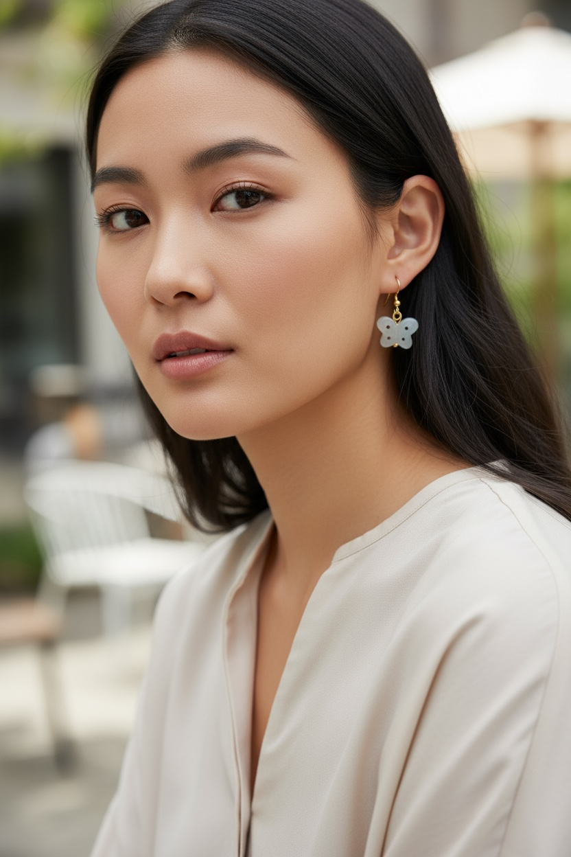 White Jadeite Butterfly Earring Hooks