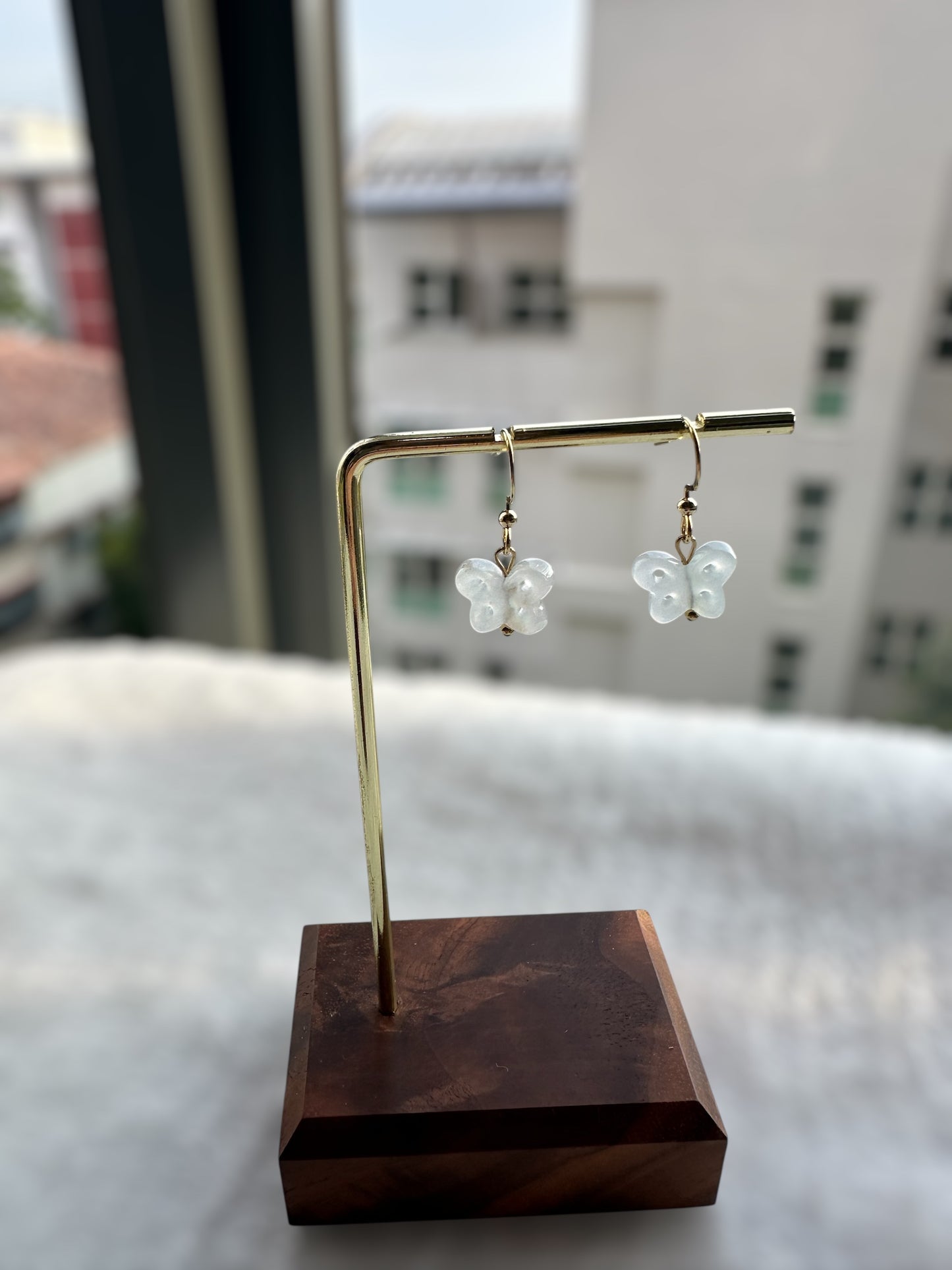 White Jadeite Butterfly Earring Hooks