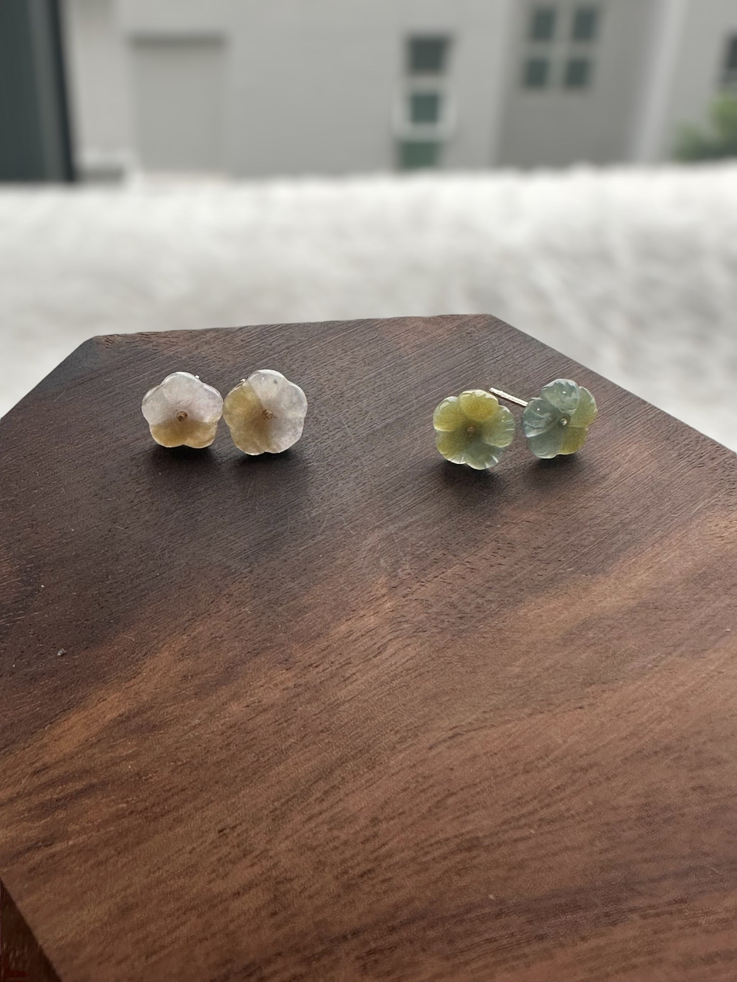 Dainty Floral Jadeite Earring Studs