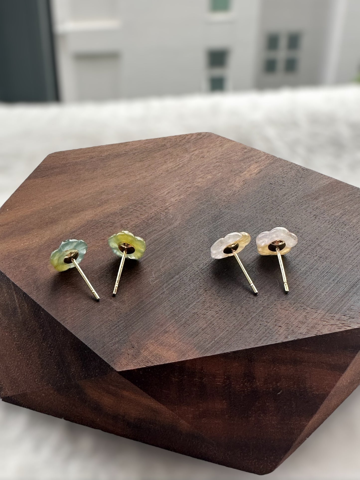 Dainty Floral Jadeite Earring Studs