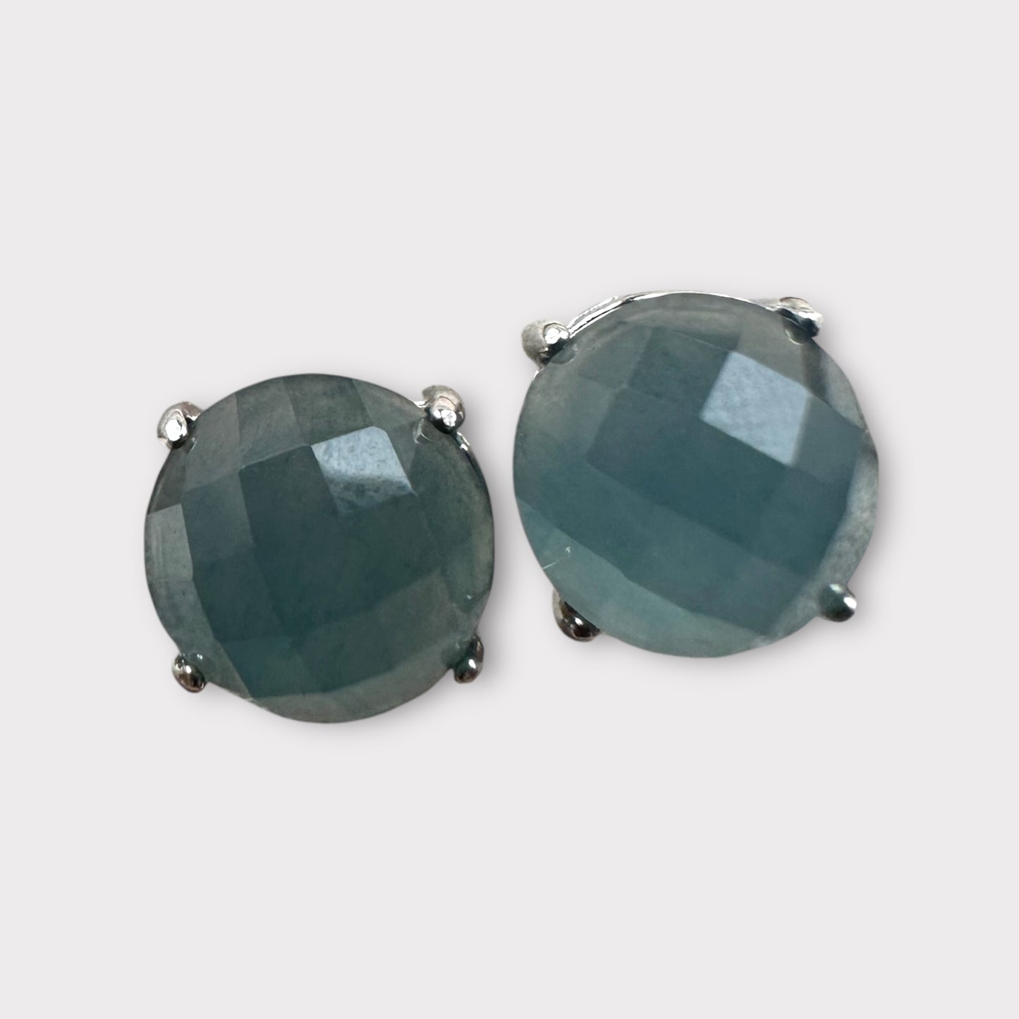 Faceted Jadeite Cabochon Earring Studs