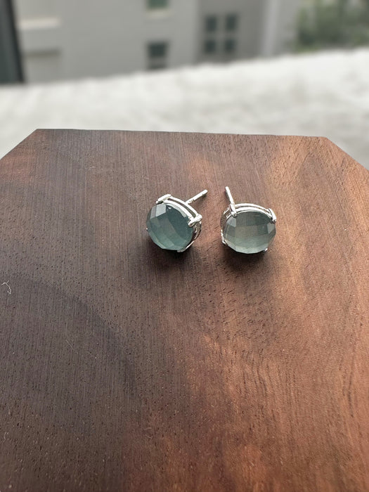 Faceted Jadeite Cabochon Earring Studs