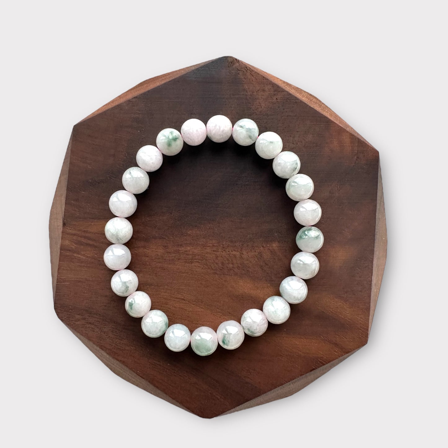 White Green Floating Flowers Jadeite Bead Bracelet