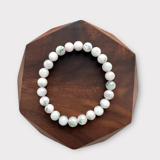 White Green Floating Flowers Jadeite Bead Bracelet