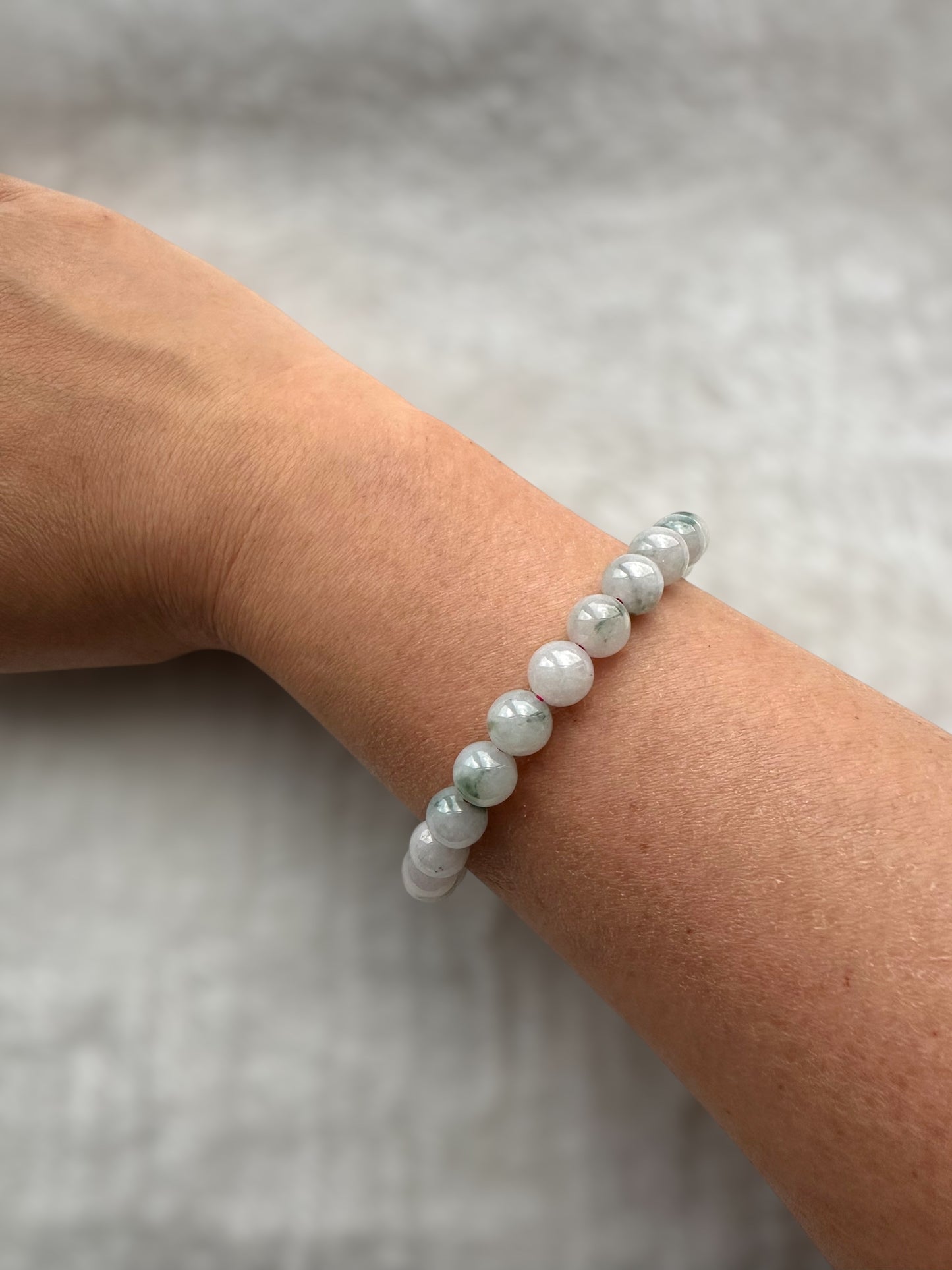 White Green Floating Flowers Jadeite Bead Bracelet