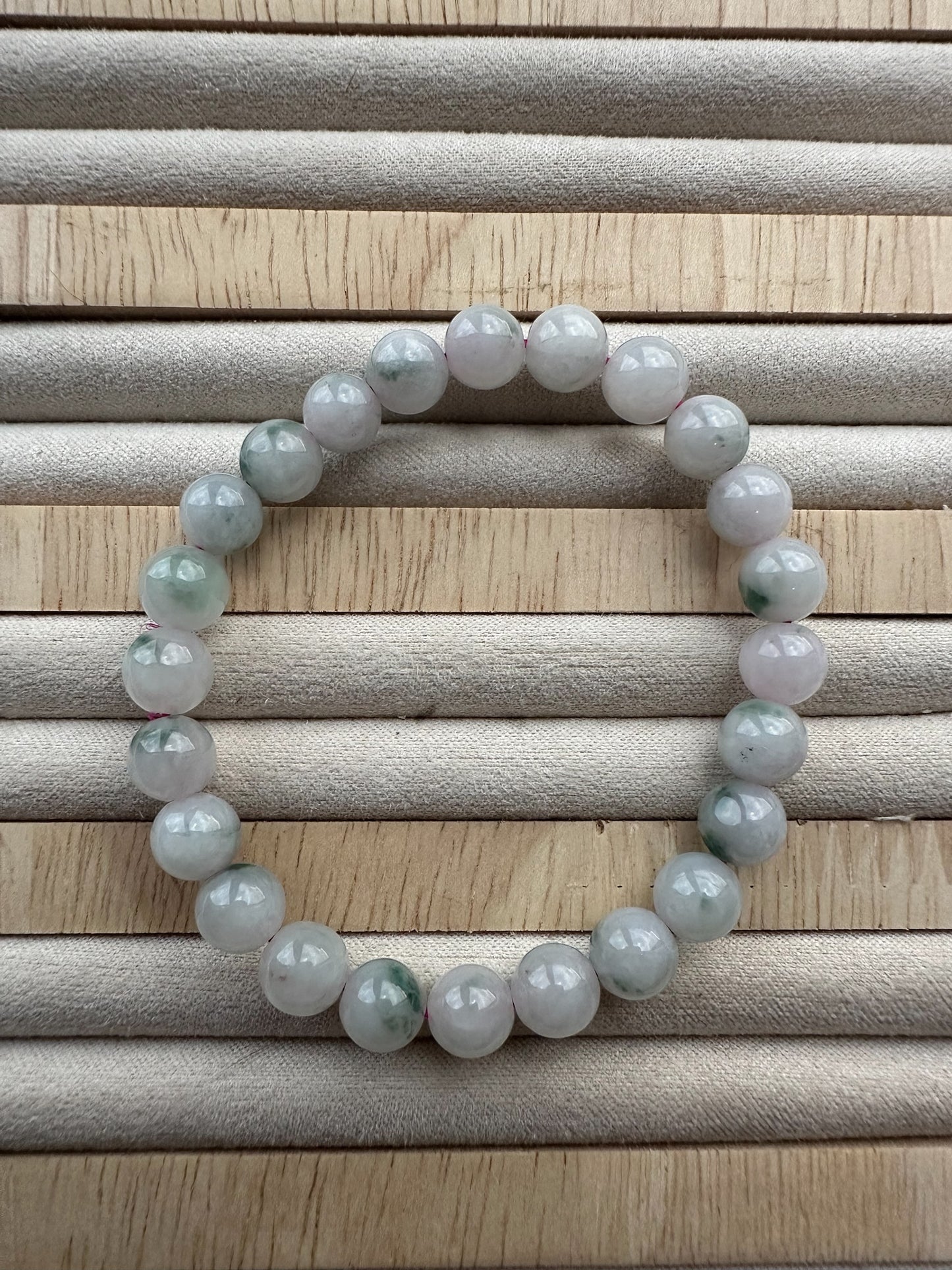 White Green Floating Flowers Jadeite Bead Bracelet