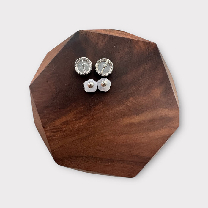 White Plum Blossom Flower Jadeite Earring Studs