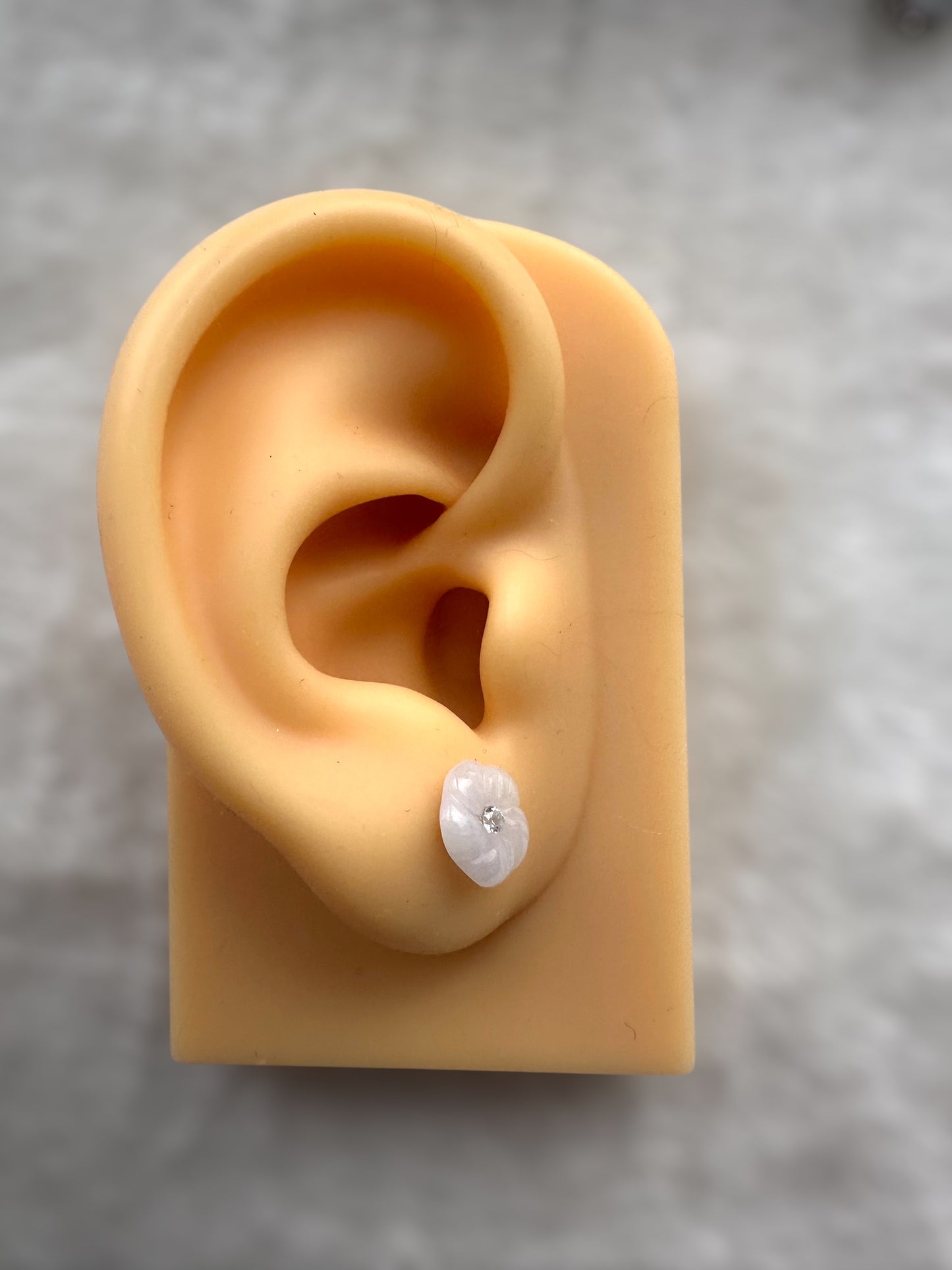 White Plum Blossom Flower Jadeite Earring Studs