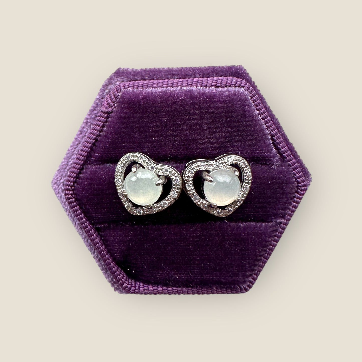 White Heart Jadeite Earring Studs