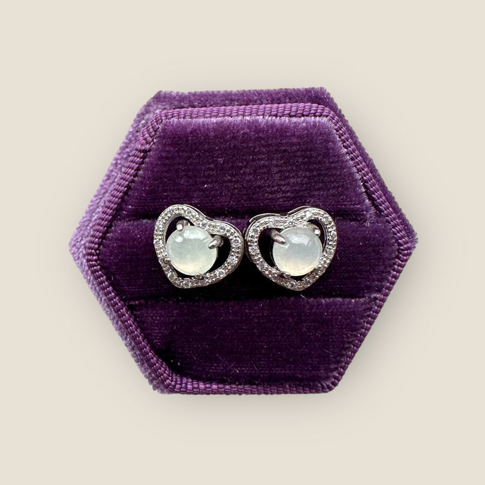 White Heart Jadeite Earring Studs