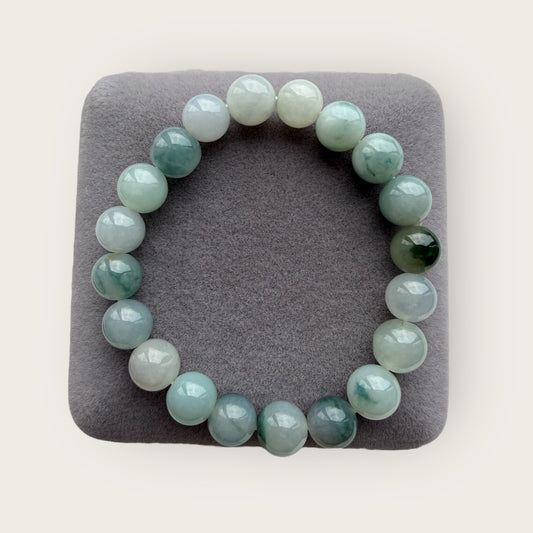 White Blue Floating Flowers Jadeite Bead Bracelet