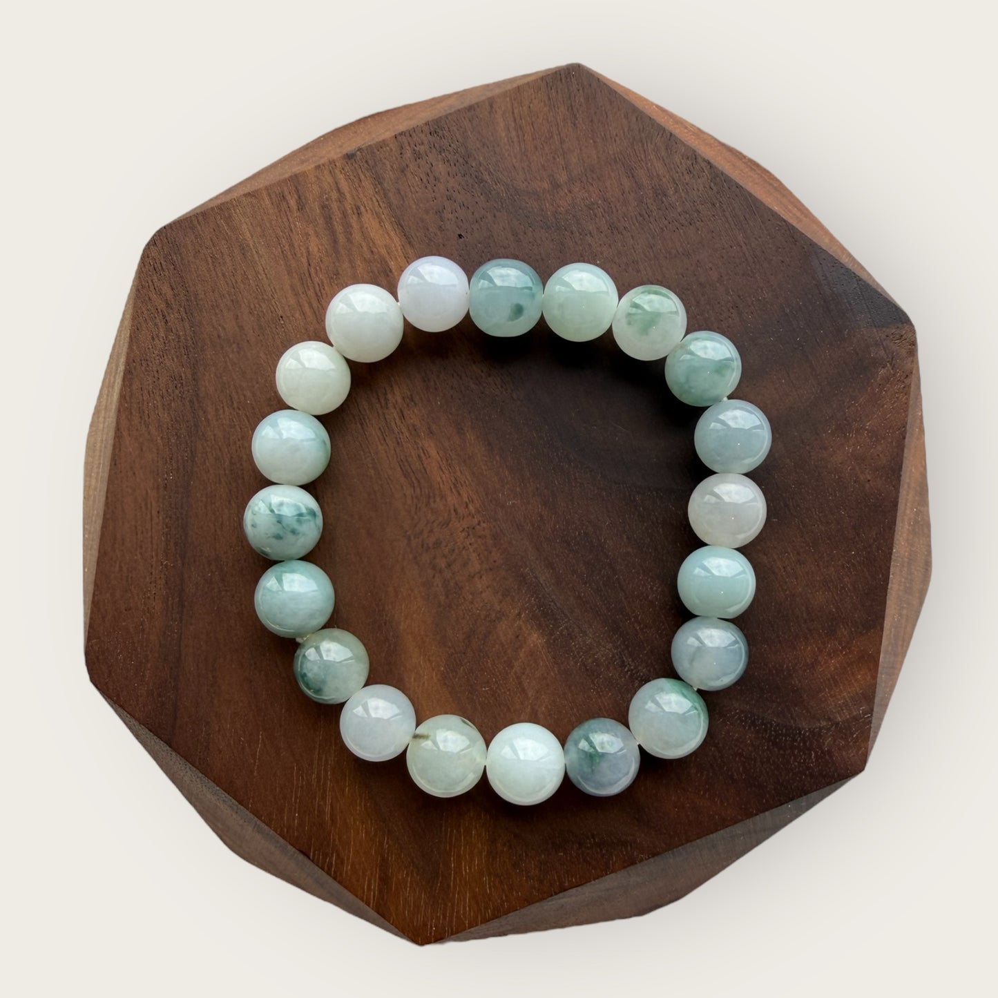 White Blue Floating Flowers Jadeite Bead Bracelet