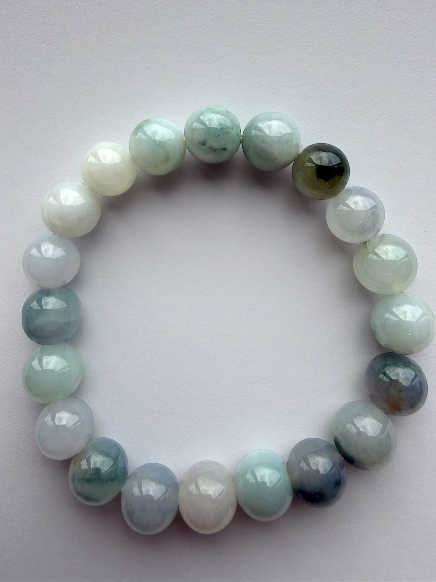 White Blue Floating Flowers Jadeite Bead Bracelet