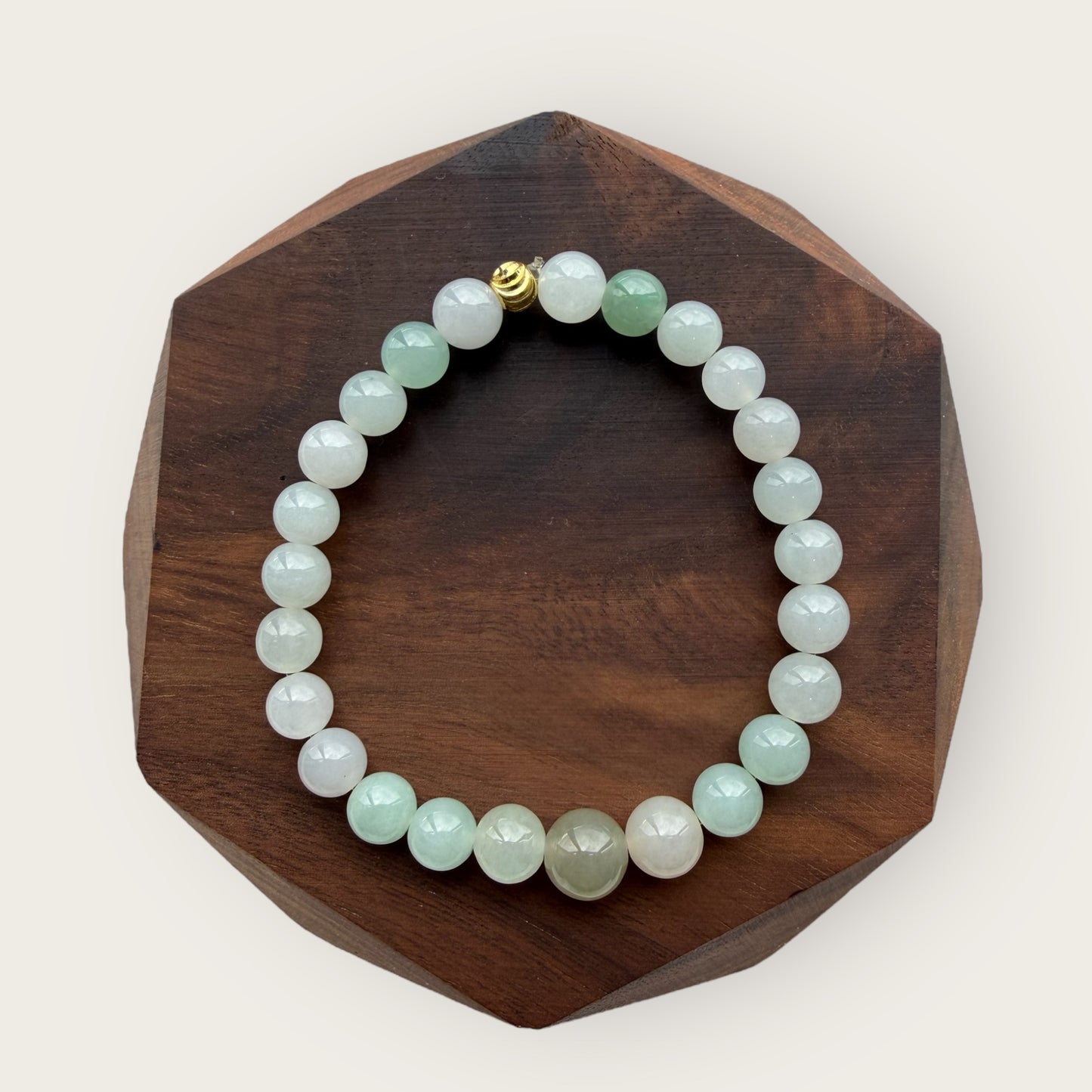 White Green Jadeite Bead Bracelet