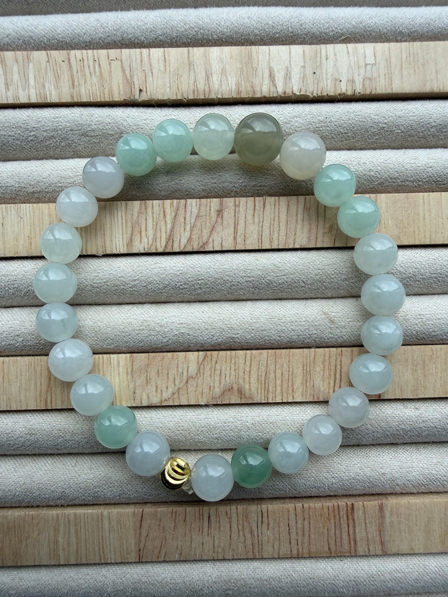 White Green Jadeite Bead Bracelet