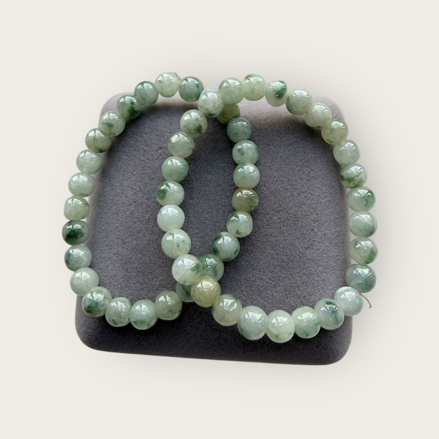 White Green Floating Flowers Jadeite Bead Bracelet