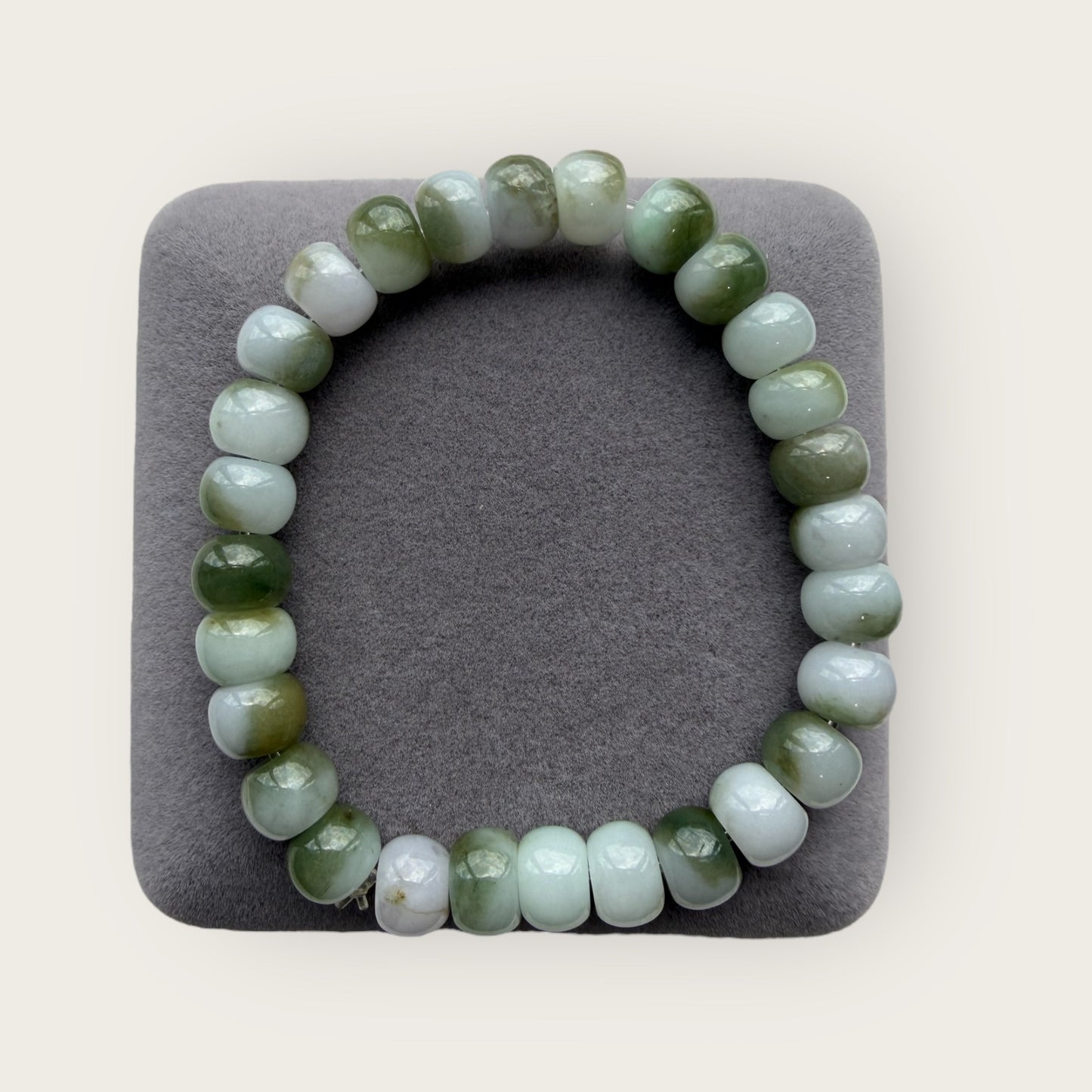 White Green Abacus Jadeite Bead Bracelet