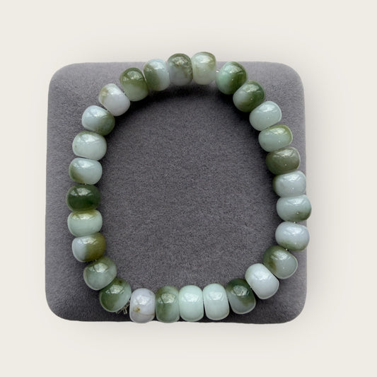 White Green Abacus Jadeite Bead Bracelet