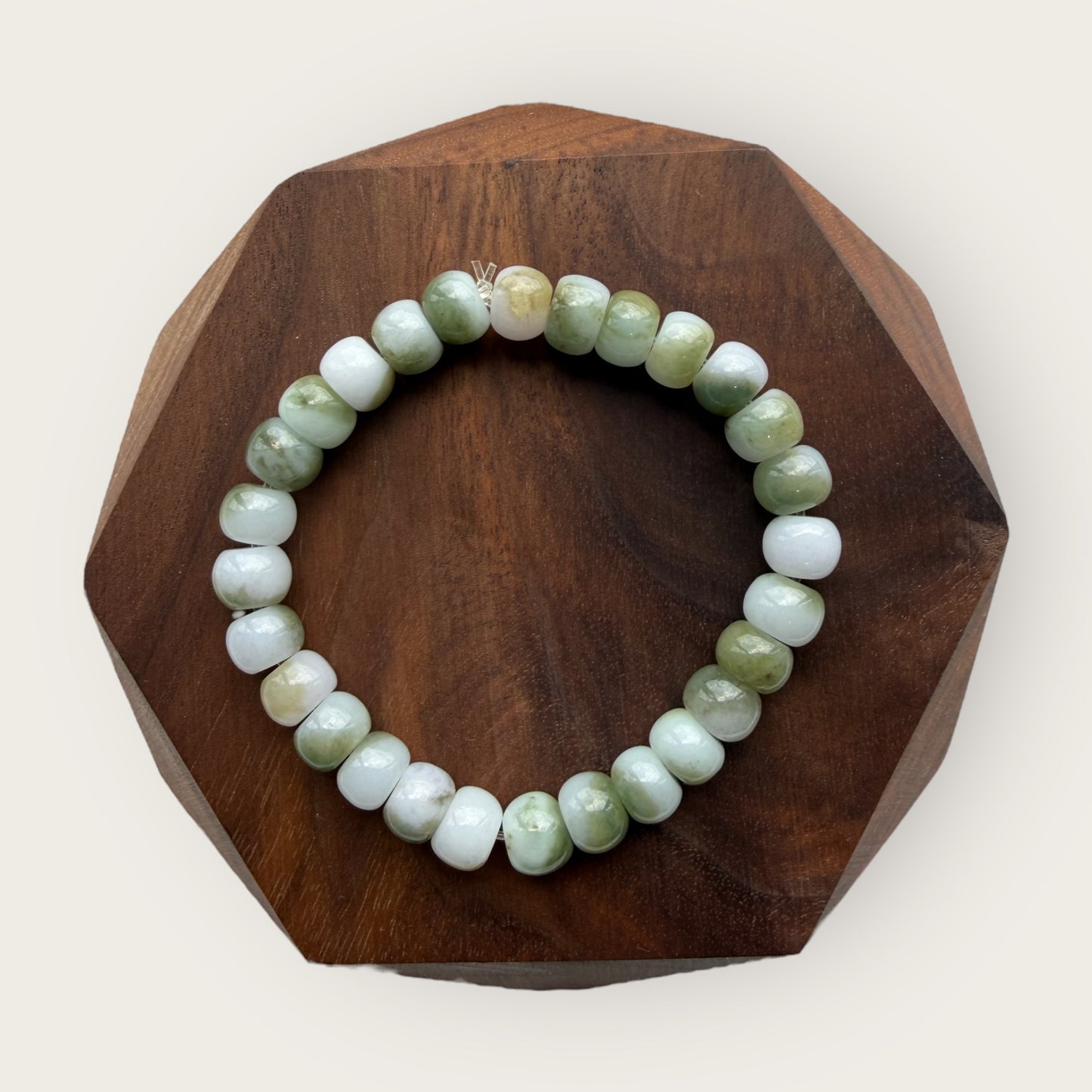 White Green Abacus Jadeite Bead Bracelet