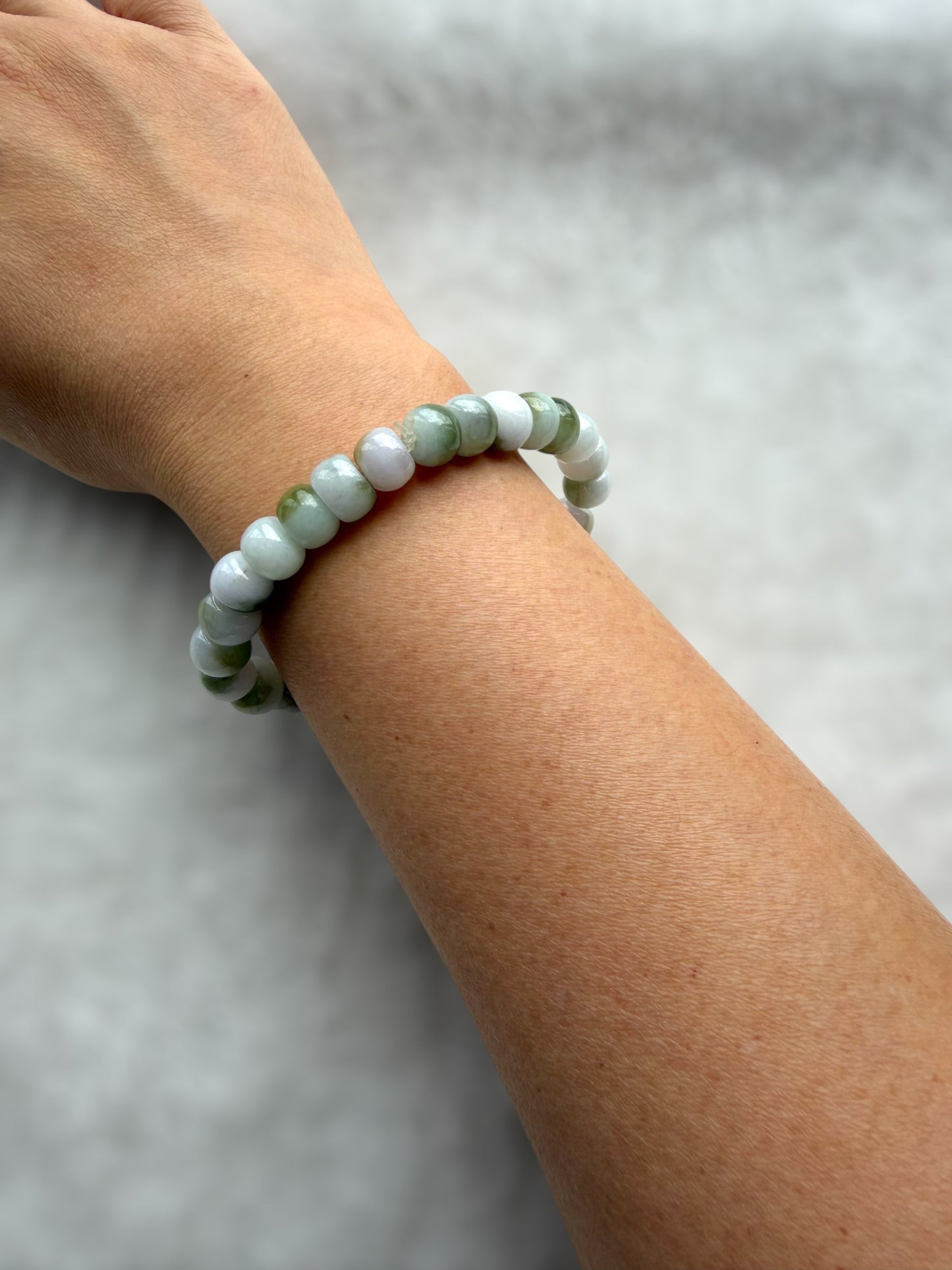 White Green Abacus Jadeite Bead Bracelet
