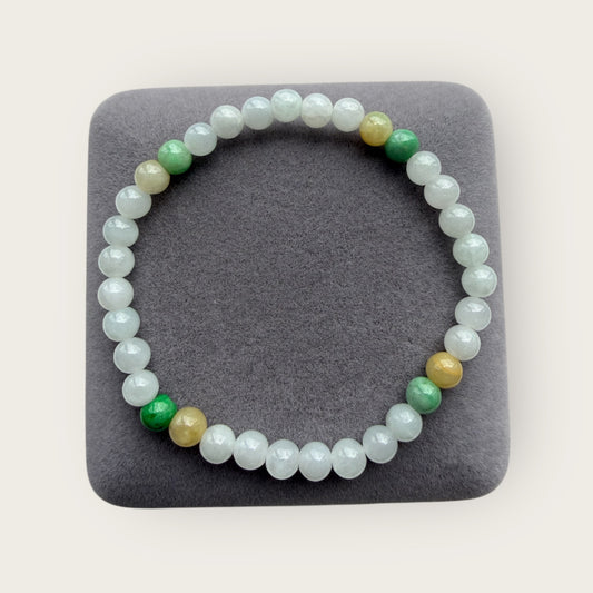 White Green Yellow Jadeite Bead Bracelet