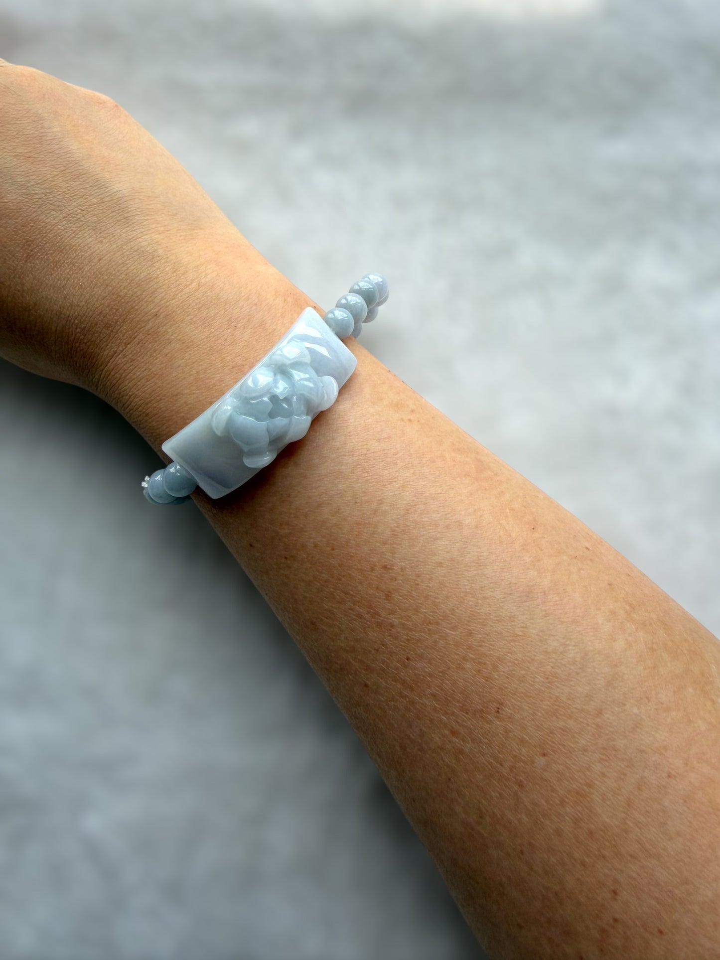 Purple Lotus Jadeite Shoupai Bead Bracelet