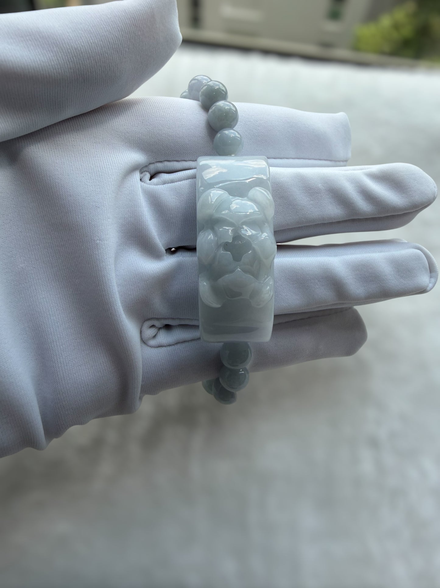 Purple Lotus Jadeite Shoupai Bead Bracelet