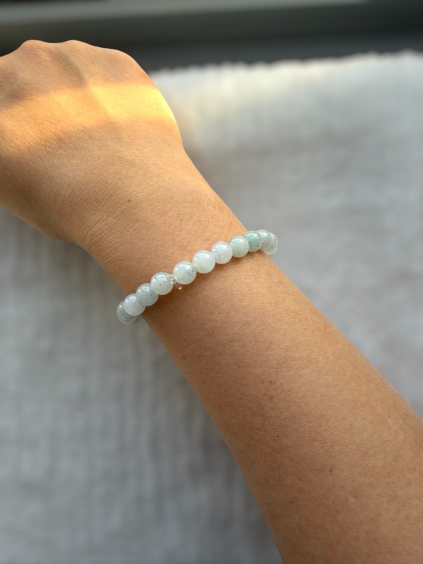 White Wuji Jadeite Bead Bracelet