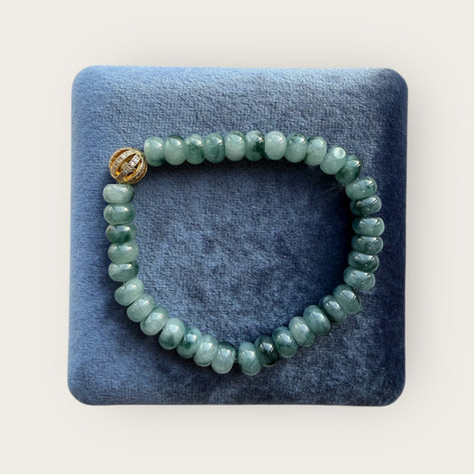 Denim Blue Floating Flowers Jadeite Abacus Bead Bracelet